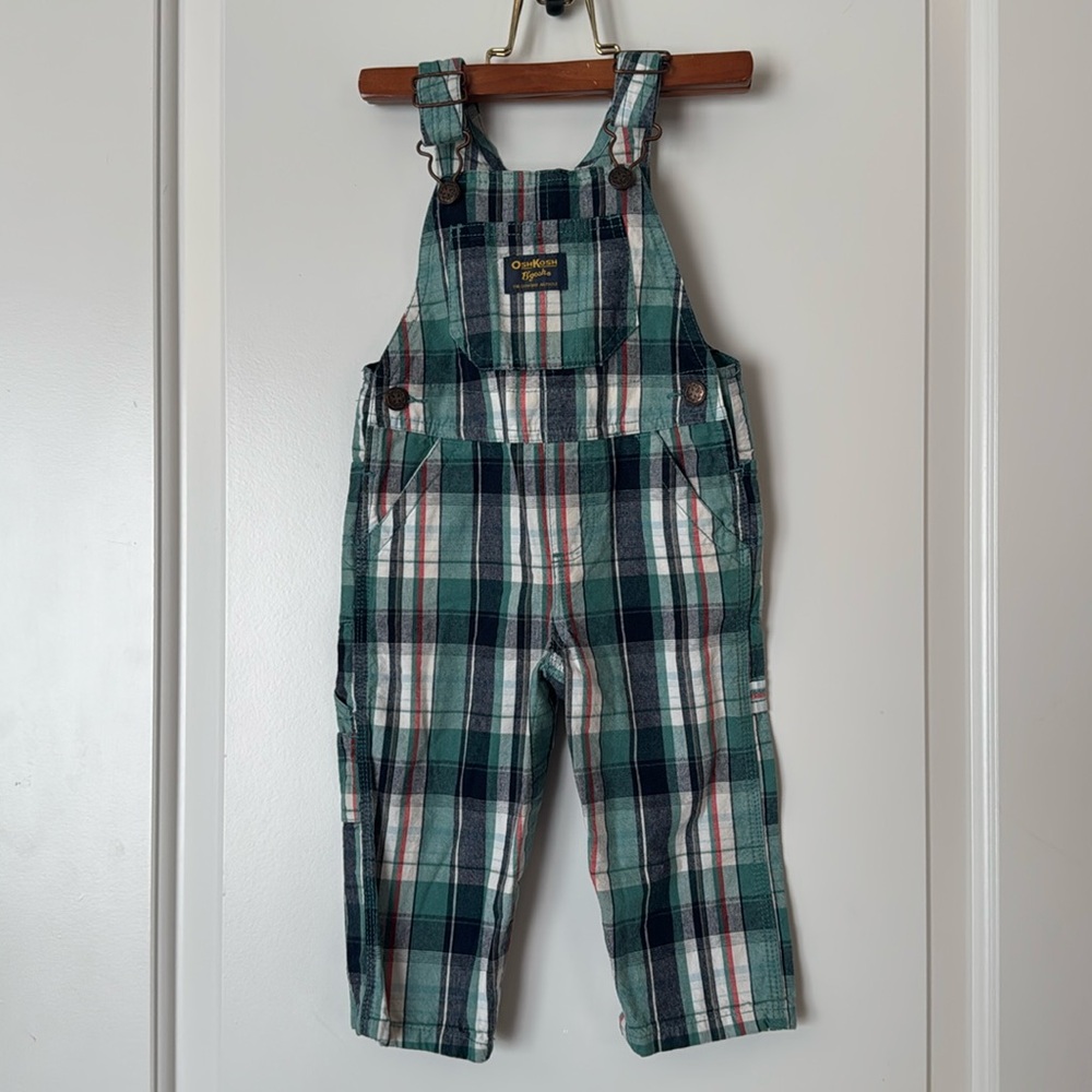 OshKosh B'gosh Vintage Plaid Overalls - Green and Navy